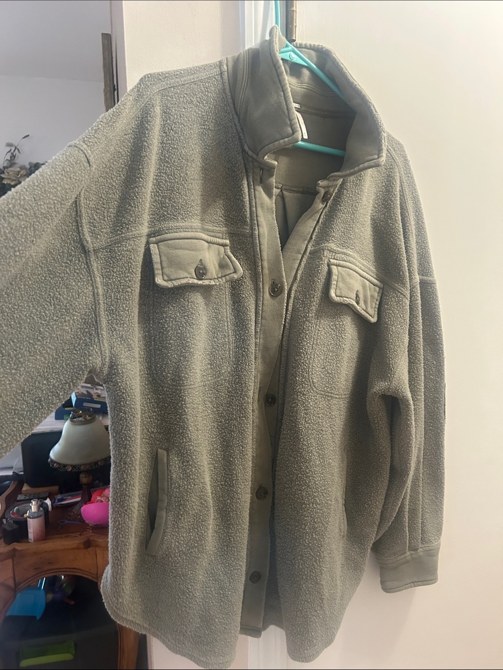 Free People shacket Olive Green Fleece Button-Up Jacket